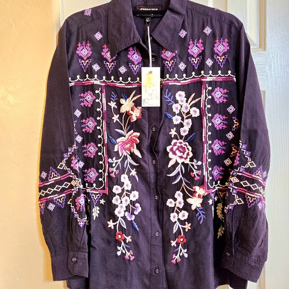 Johnny Was Workshop Purple Curacao Oversized Blouse Size Medium NWT - Picture 2 of 15